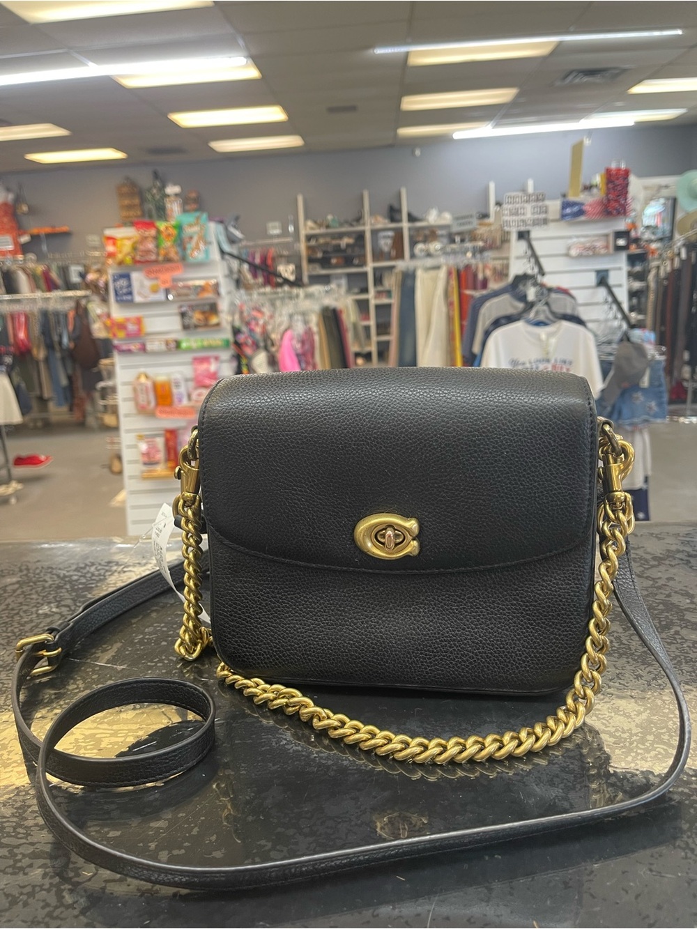Coach Black Pebbled Leather Crossbody with Gold Turnlock